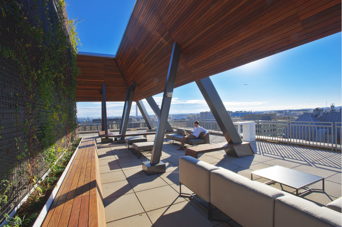 Mindspace DC rooftop terrace with Washington skyline